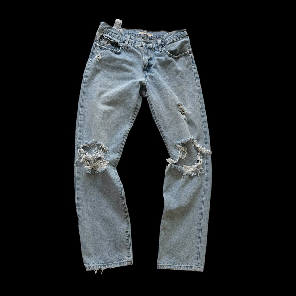 Levis Middy Straight Jeans Womens 29 Light Wash‎ Distressed Ripped Denim